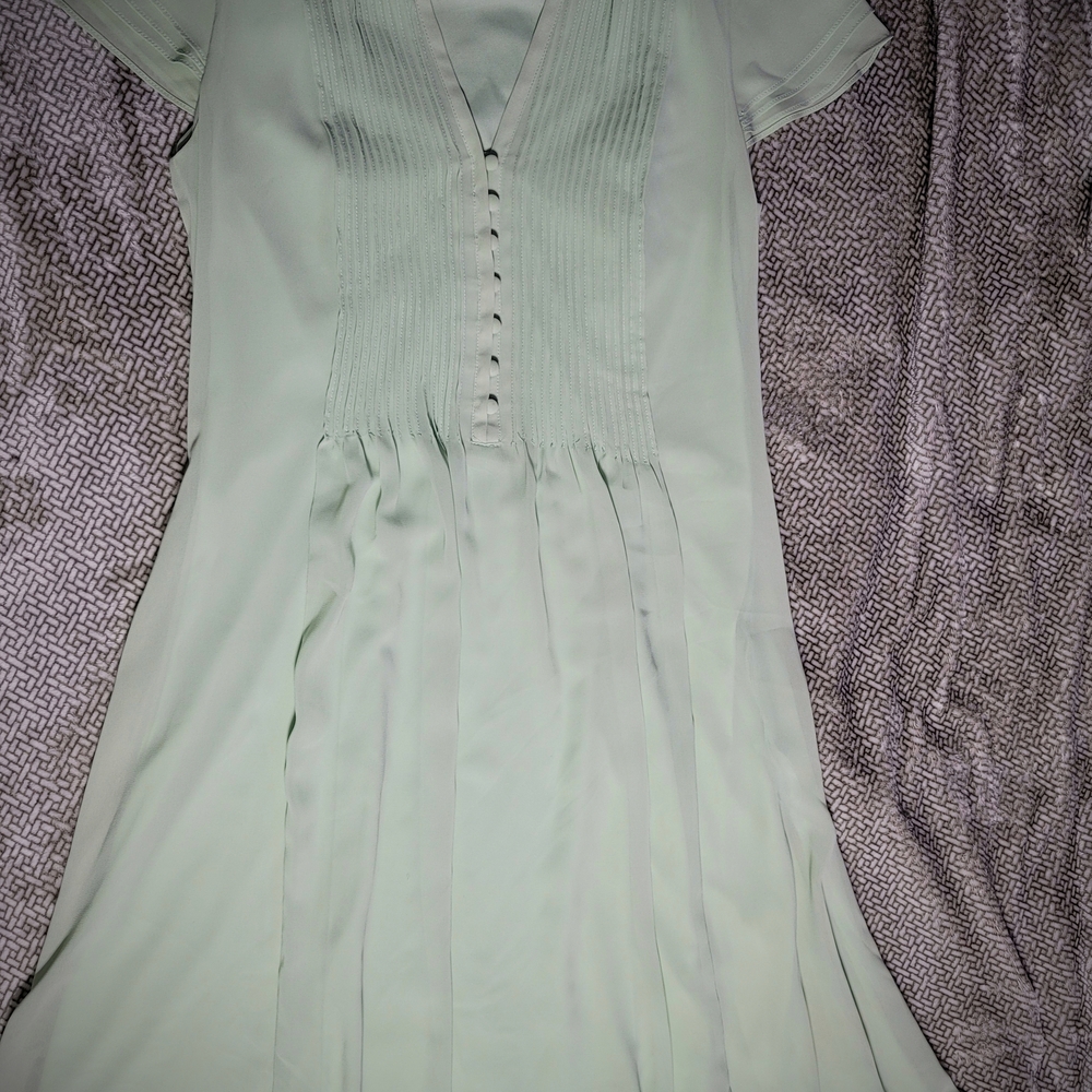 Dress Barn Soft Sage Green Pleated Midi Dress – Size 6 (Minor Flaws)